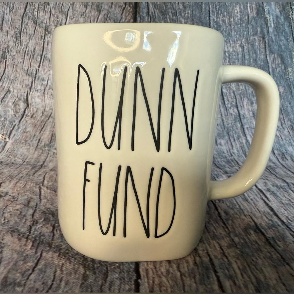 Rae Dunn "DUNN FUND" ceramic mug, NWOT
